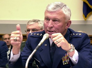 Ralph Eberhart general, que era comandante de NORAD en 9/11, reiteró la línea de tiempo en un testimonio ante el Senado de Estados Unidos en octubre de 2001 y durante dos años se presentó como la versión oficial. Eberhart añadió que el NORAD fue notificada sobre el vuelo secuestrado 77 que entra en Washington a las 9:24 de la mañana, catorce minutos antes de que impactó el Pentágono.Repetidas ocasiones le dijo al Comité de Servicios Armados del Senado que se trataba de una "notificación documentada." [1]