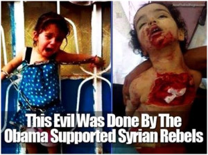 El Elespiadigital.com publico la imagen de una niña siria atada con cadenas por los rebeldessirios a la que habían obligado a ver como asesinaban a sus padres. La niña y sus padres vivían en Deir ez- Zor, Gobernación en el este de Siria, en la frontera iraquí.