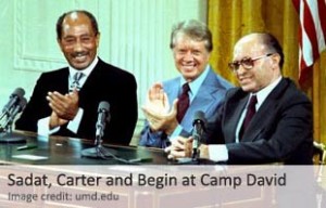 El tratado, el primero entre Israel y un país árabe, fue firmado el 17 de septiembre, después de trece días de negociaciones de alto nivel entre Egipto e Israel  en el Camp David retiro presidencial en el Estado de Maryland, EE.UU. Los dos firmantes fueron el presidente egipcio Anwar Sadat y el primer ministro israelí Menachem Begin. La cumbre de alto nivel fue organizada por el presidente de EE.UU. Jimmy Carter. 