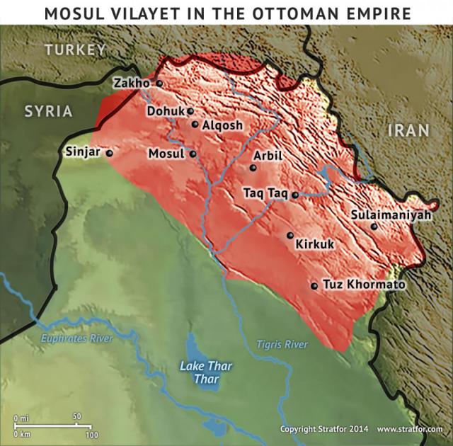 Bajo el Imperio Otomano, los vilayet Mosul se extendían desde Zajo en el sureste de Anatolia hacia abajo a lo largo del río Tigris a través de Dohuk, Arbil, Alqosh, Kirkuk, Tuz Khormato y Sulaimaniyah antes de cabezazos contra las laderas occidentales de las montañas de Zagros, que dan forma a la frontera con Irán . Read more: Turquía, los kurdos y el Iraq: El Premio y los peligros de Kirkuk | Stratfor Follow us: @stratfor on Twitter | Stratfor on Facebook