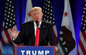 El candidato presidencial republicano Donald Trump habla durante un acto en el Centro de Convenciones de San José, en San José, California, el 2 de junio de 2016. (Josh Edelson / AFP / Getty Images)